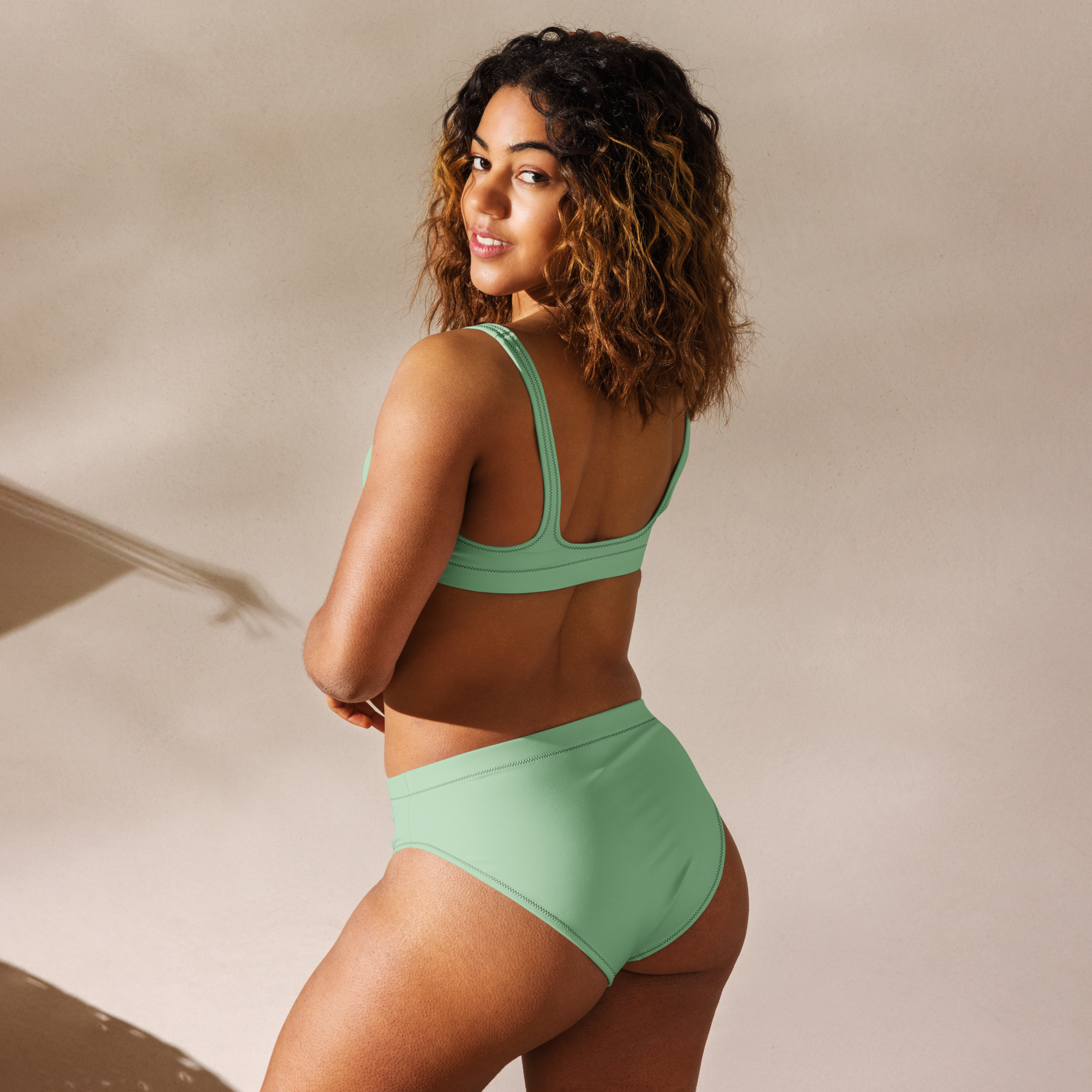 Recycled high-waisted bikini - Palm Green