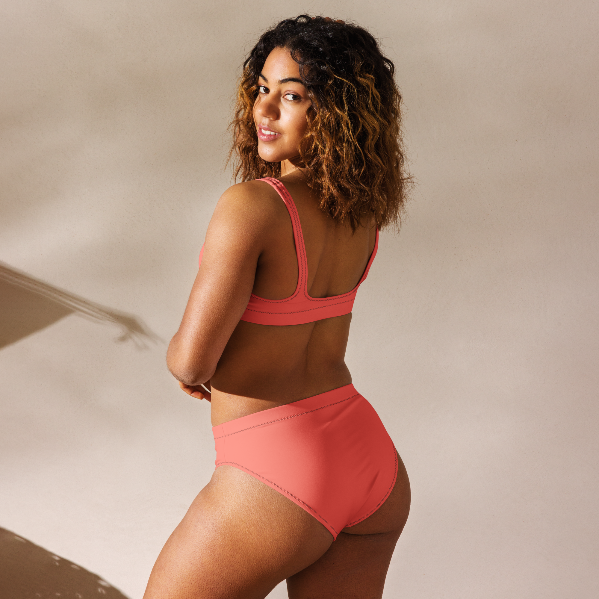 Recycled high-waisted bikini - Coral Red