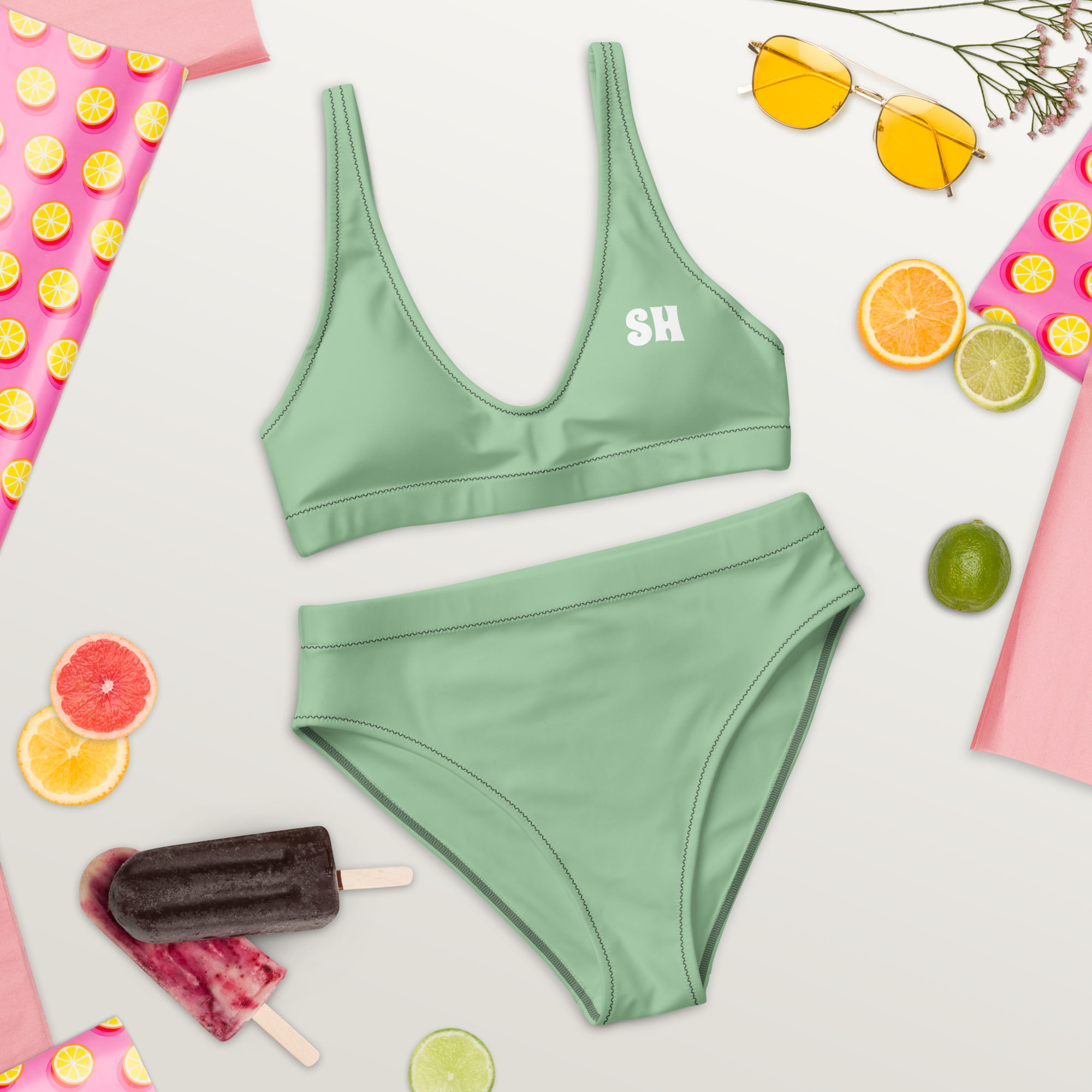 Recycled high-waisted bikini - Palm Green