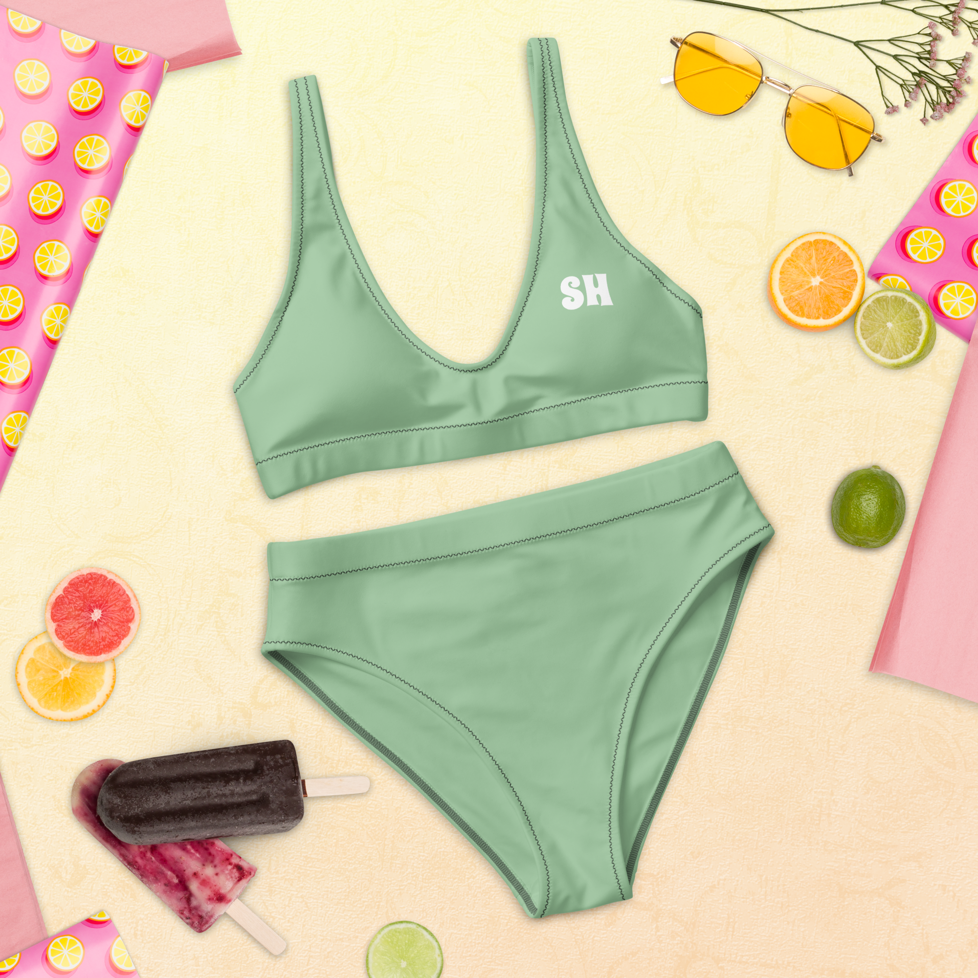 Recycled high-waisted bikini - Palm Green