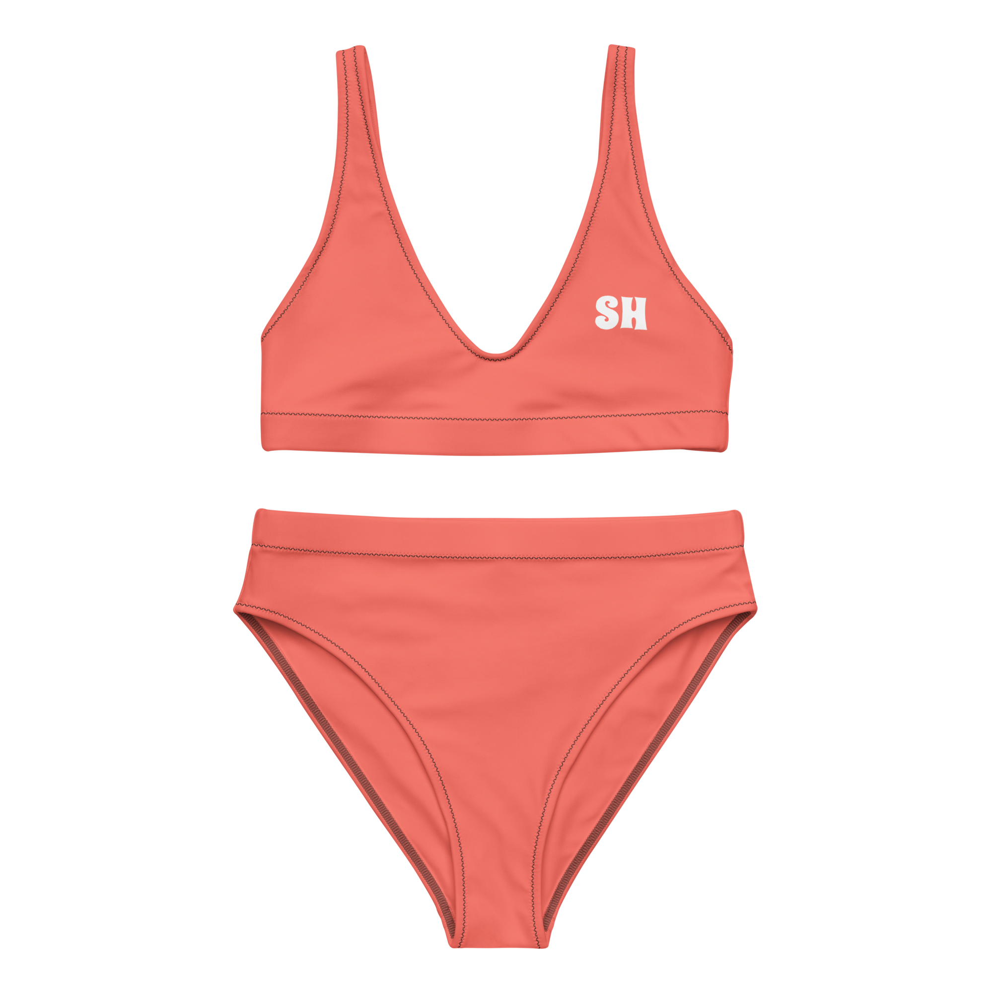 Recycled high-waisted bikini - Coral Red