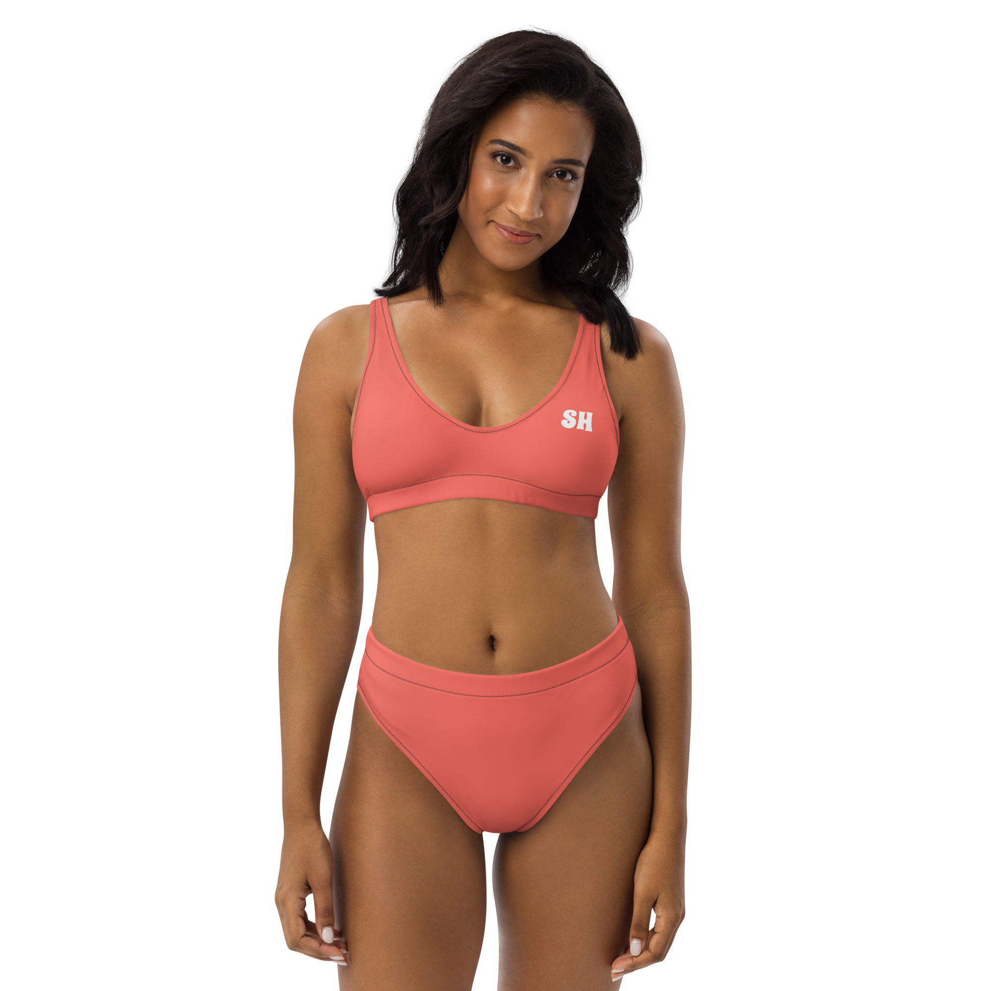 Recycled high-waisted bikini - Coral Red