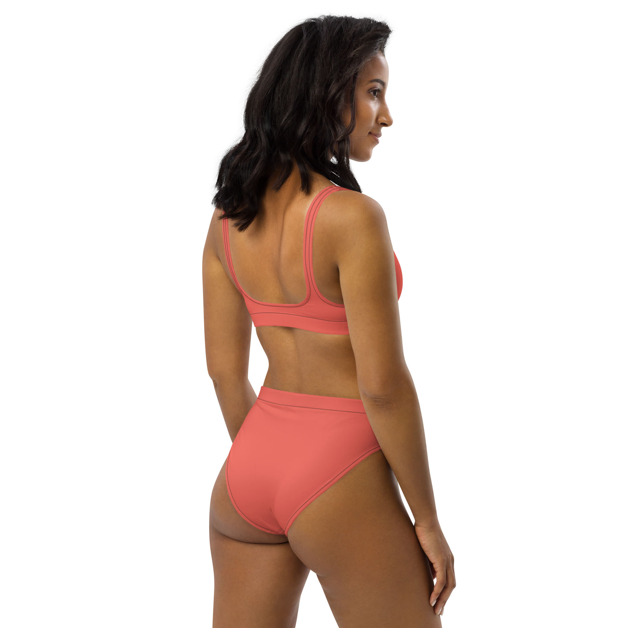 Recycled high-waisted bikini - Coral Red