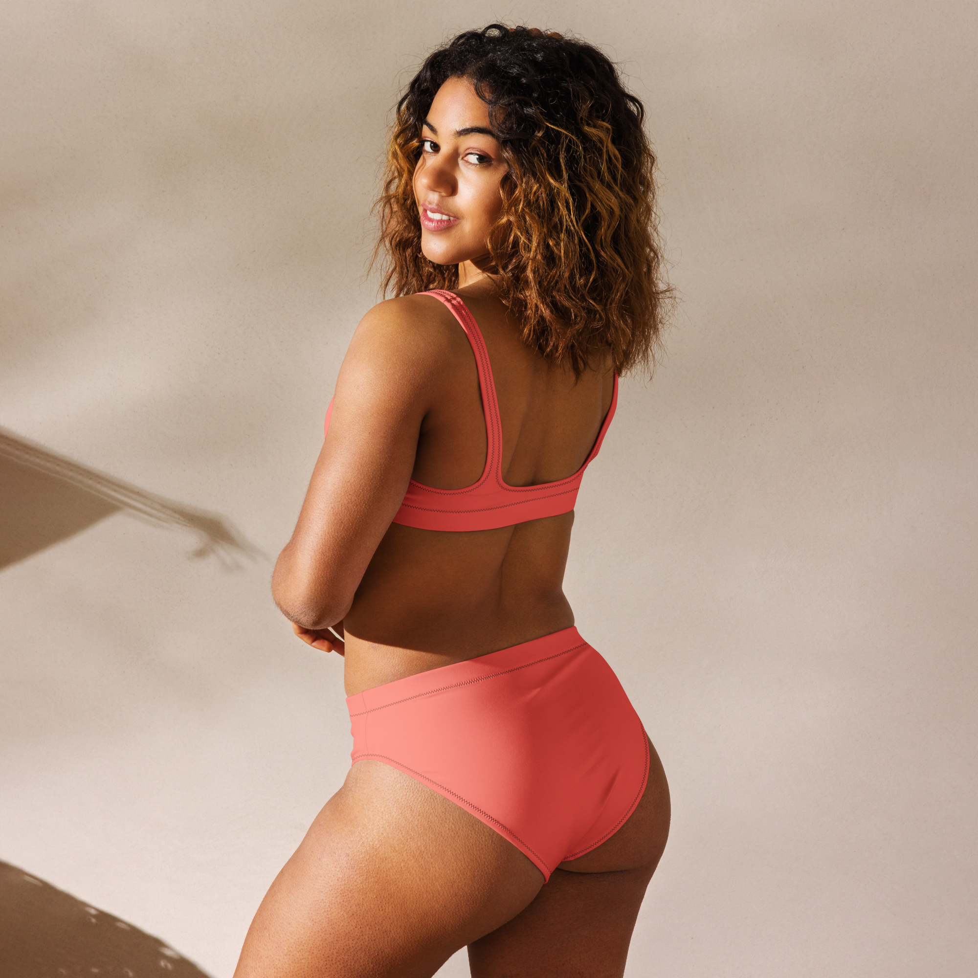 Recycled high-waisted bikini - Sunset Coral