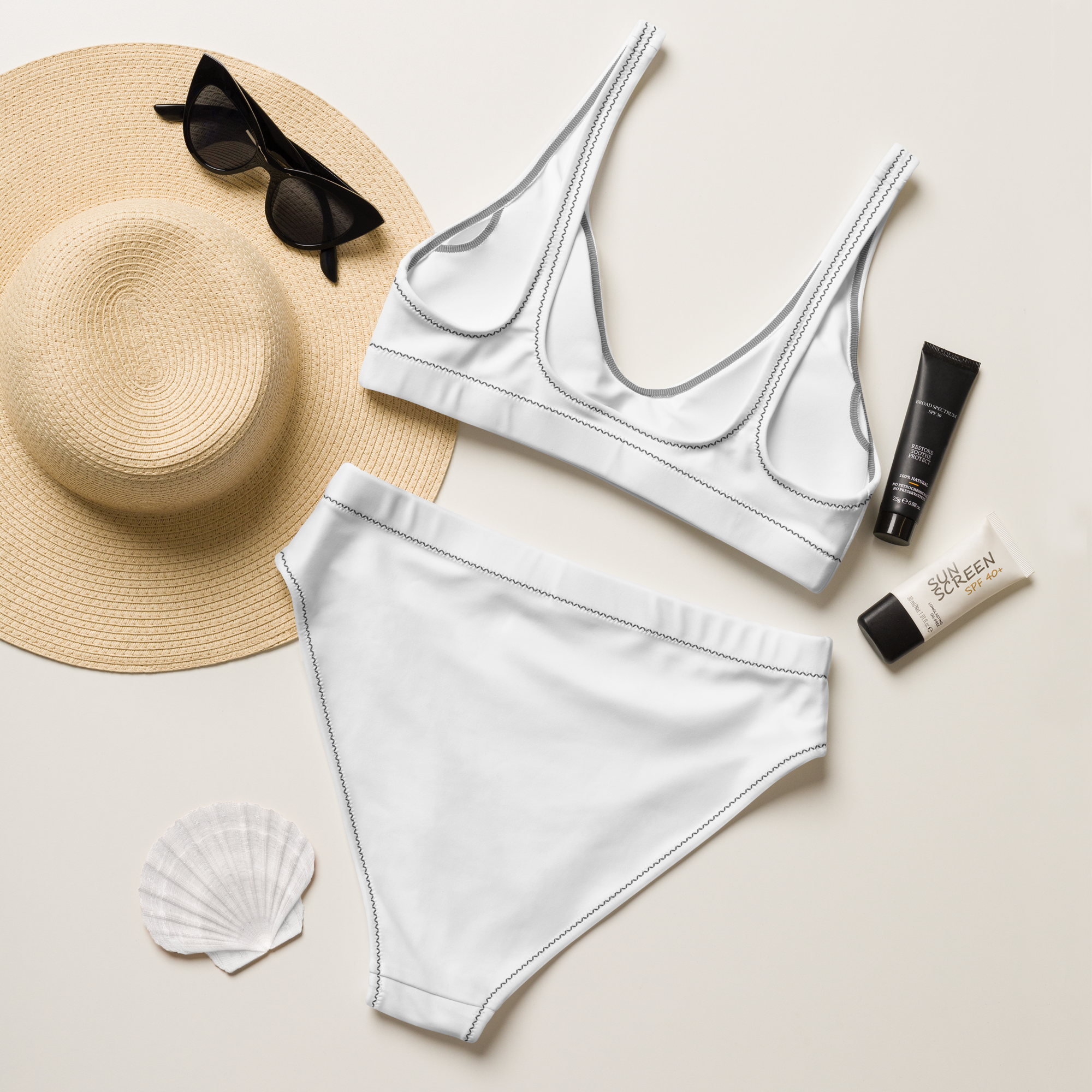 Recycled high-waisted bikini - Seashell White