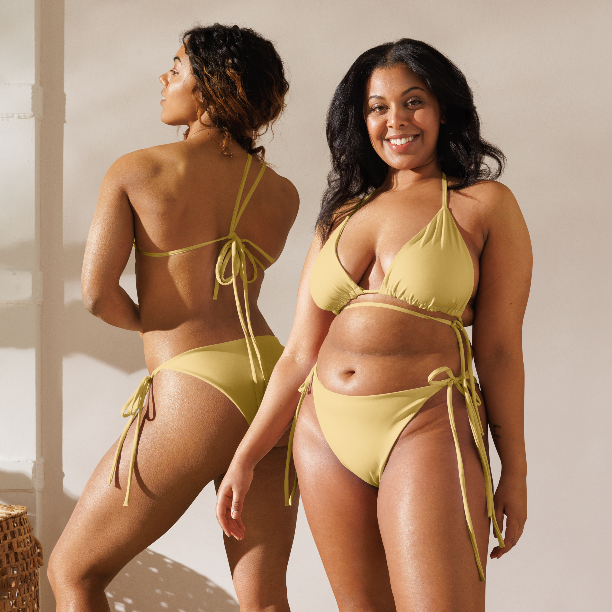 String-Bikini aus recyceltem Material – Gelb