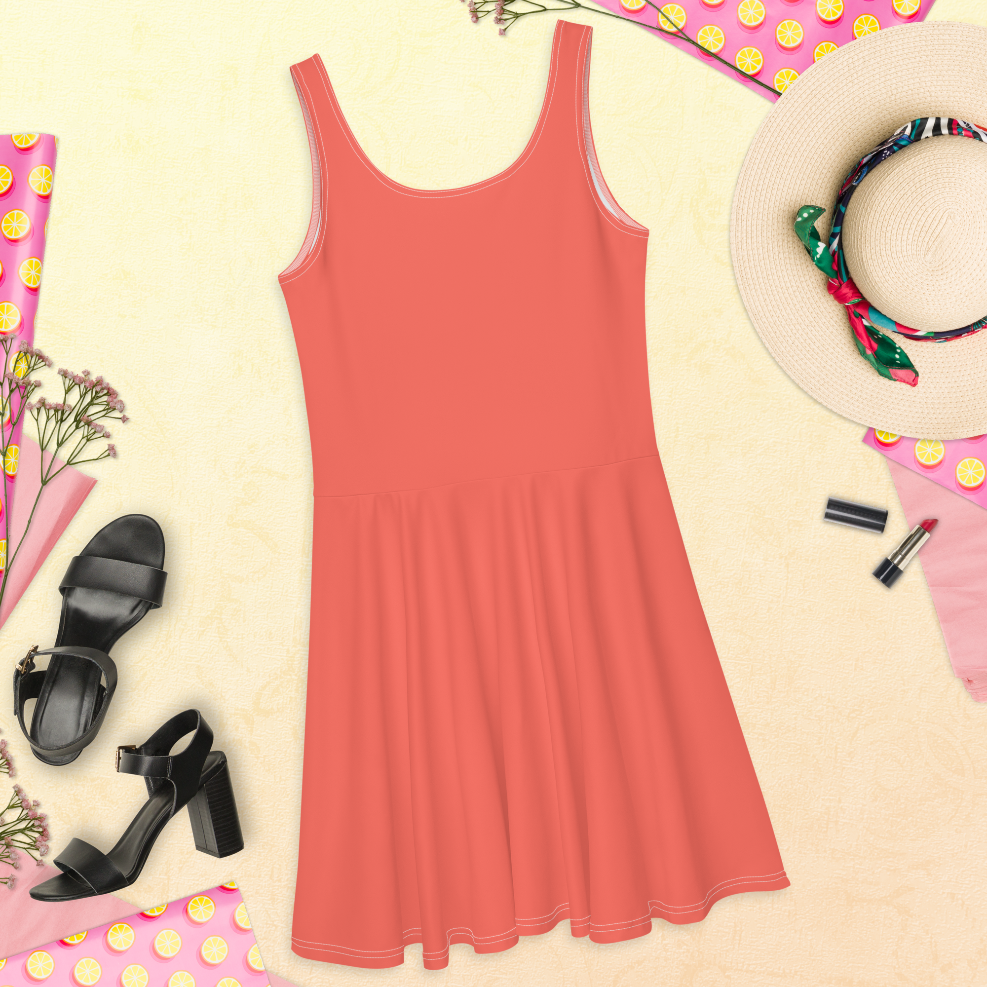 Skater Dress - Coral Red