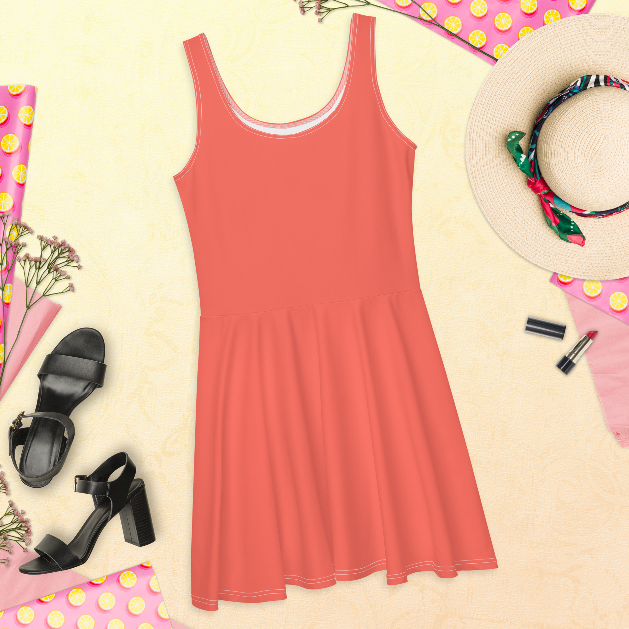 Skater Dress - Coral Red