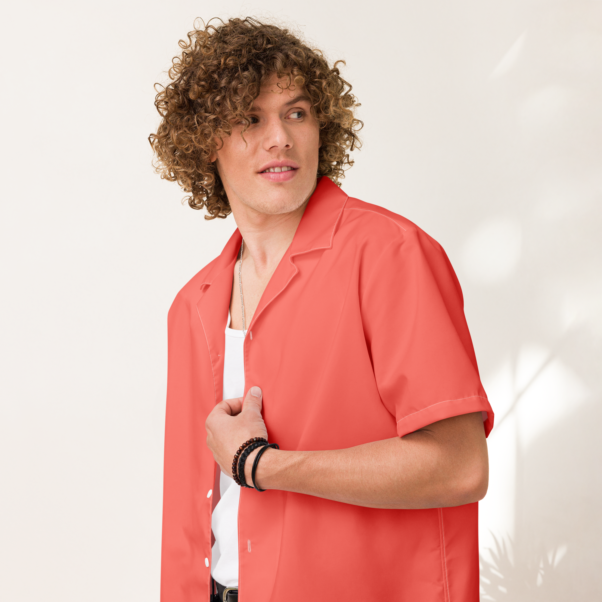 Mens button shirt - Coral Red