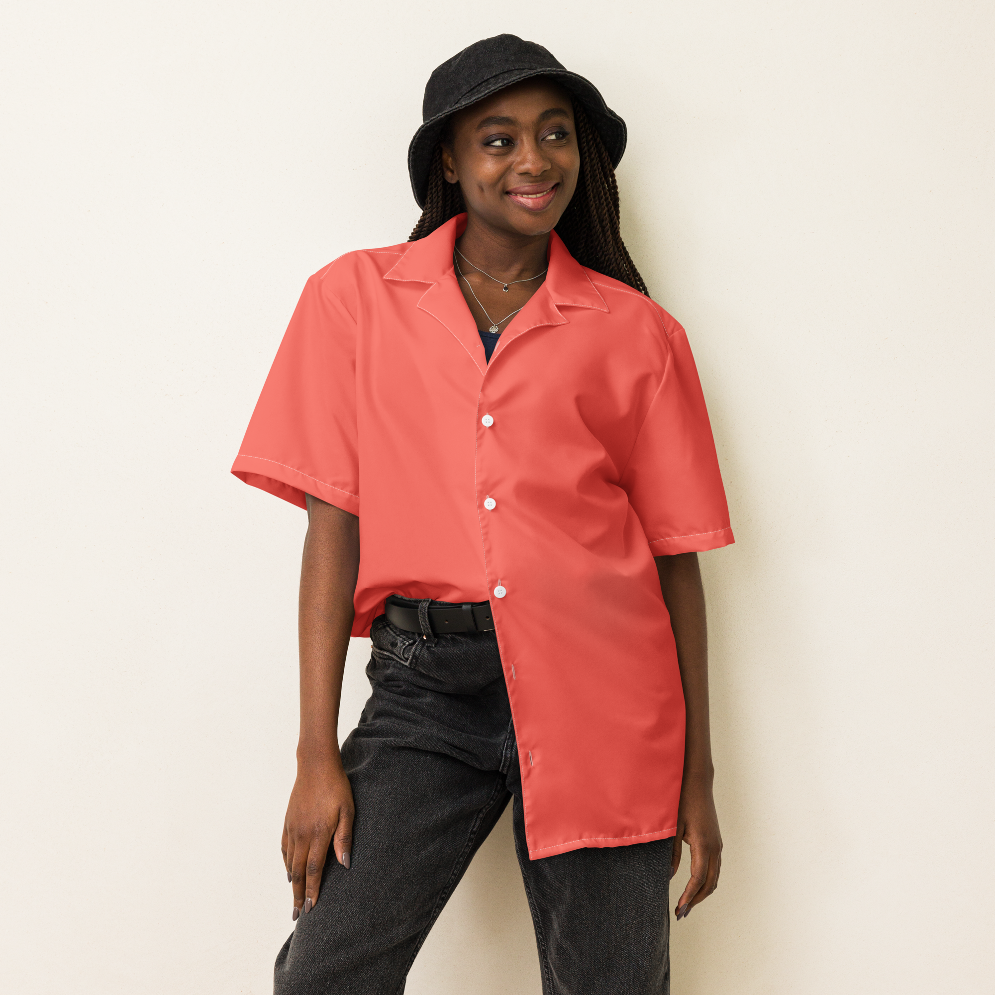 Womens button shirt - Coral Red