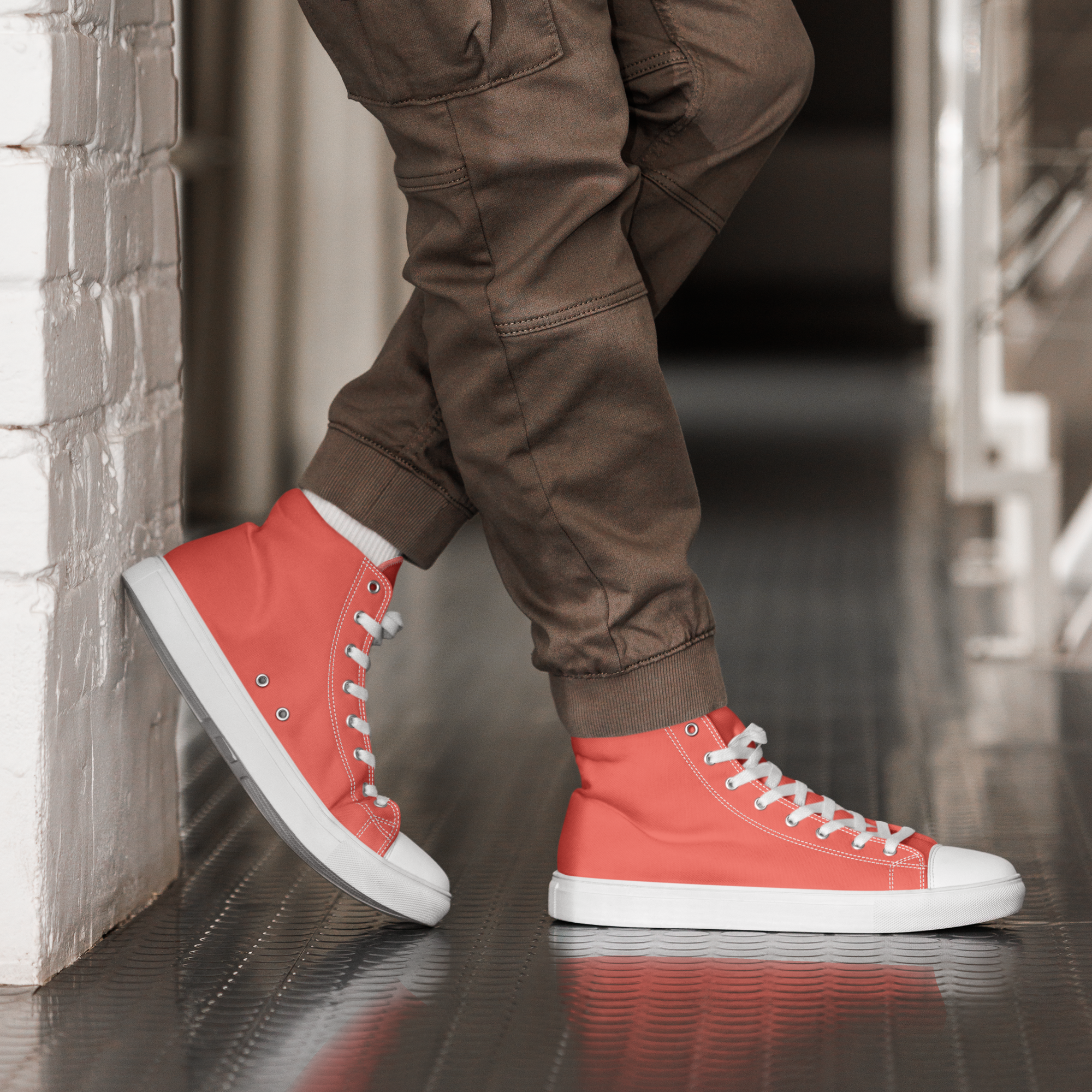 Men’s high top canvas shoes - Coral Red