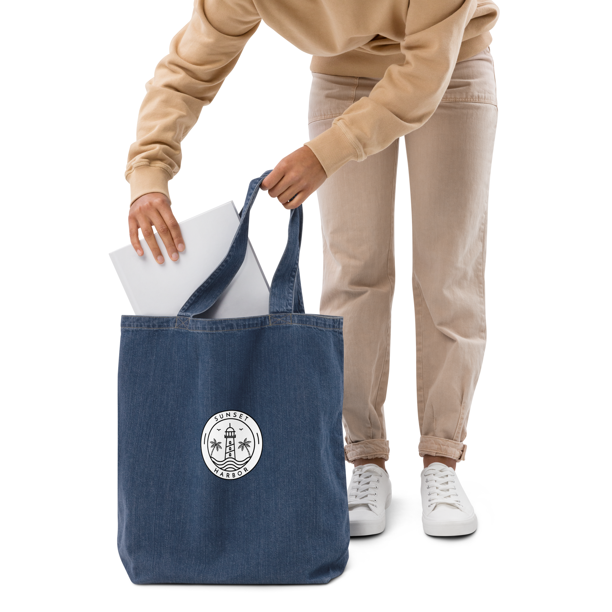 Organic denim tote bag