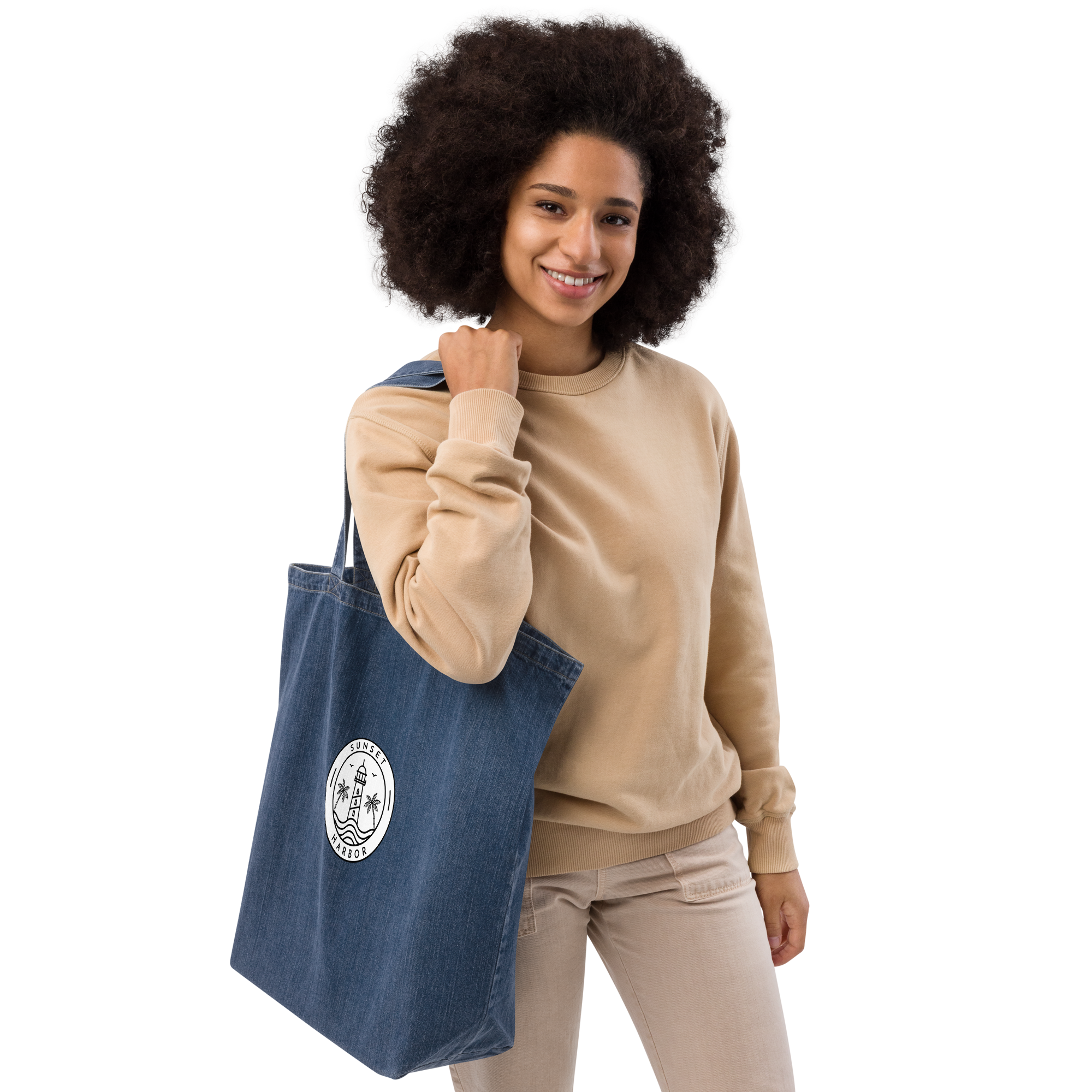 Organic denim tote bag